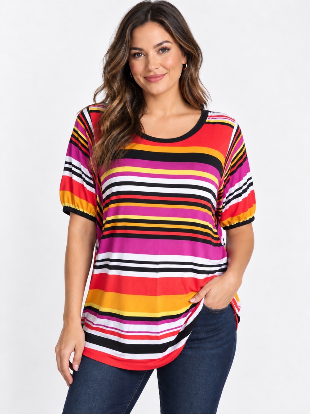 MULTIPLES Women’s Large Multicolor Striped Rayon Dolman Sleeve Top